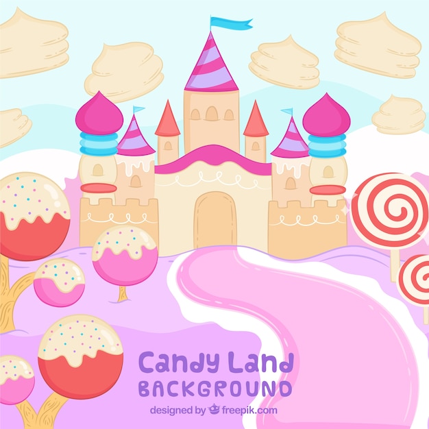 Free vector colorful candy land background in hand drawn style