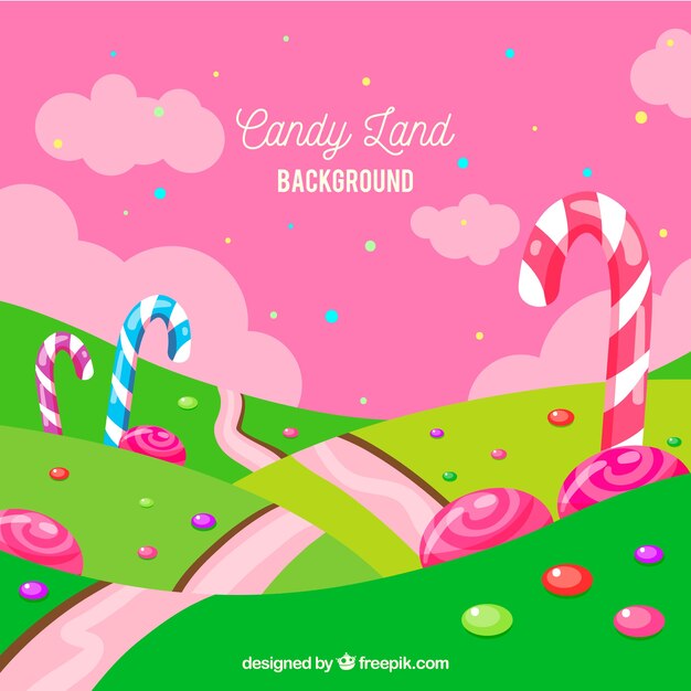 Colorful candy land background in hand drawn style