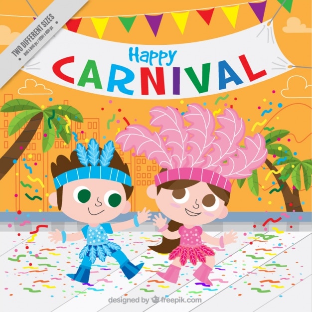 Free vector colorful carnival background with kids dancing