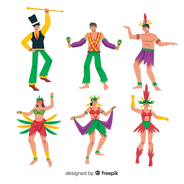 Free vector colorful carnival dancers collection