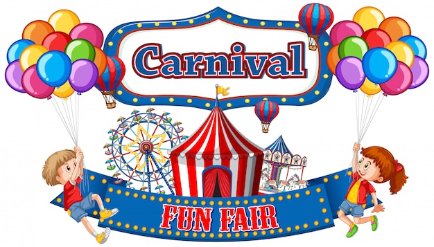 Free vector colorful carnival funfair banner with boy and girl