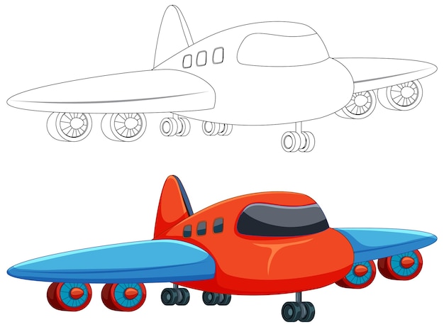 カラフルなアニメの飛行機イラスト