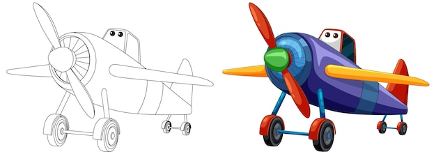 カラフルなアニメの飛行機の変身