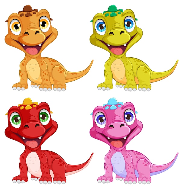 Free vector colorful cartoon dinosaur friends