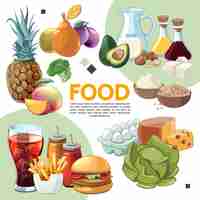 Free vector colorful cartoon food composition