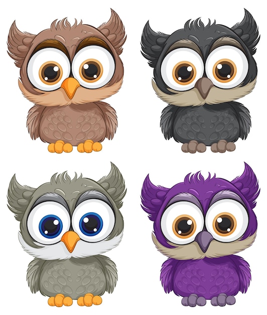 Colorful cartoon owls collection