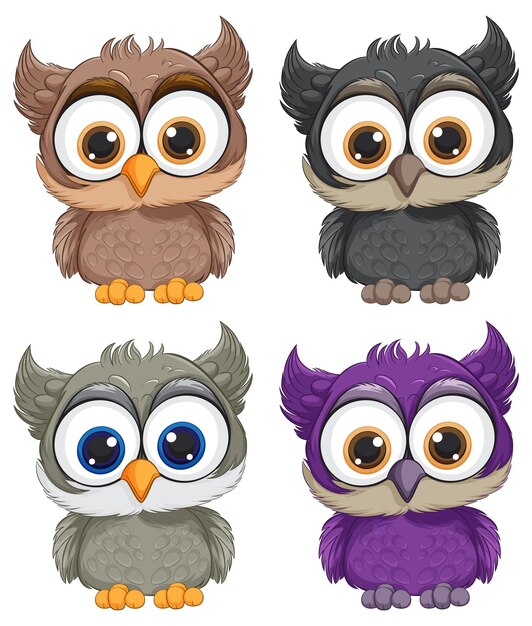 Colorful Cartoon Owls Collection