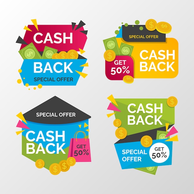 Colorful cashback labels with offer