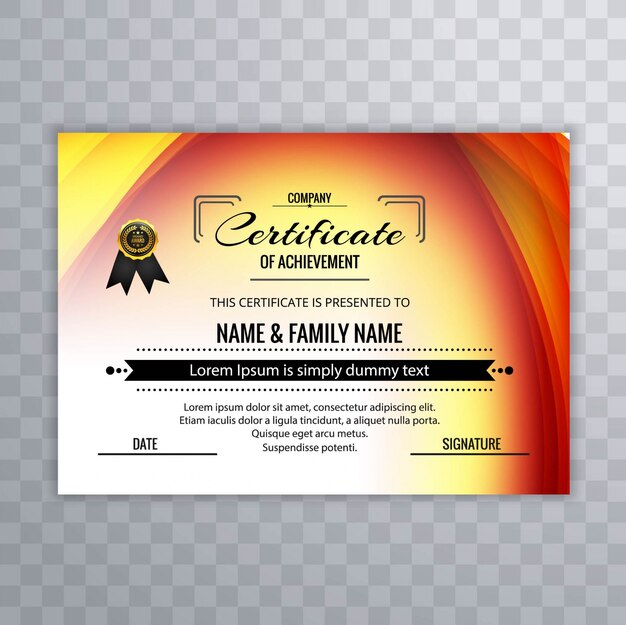 Colorful certificate of achievement template