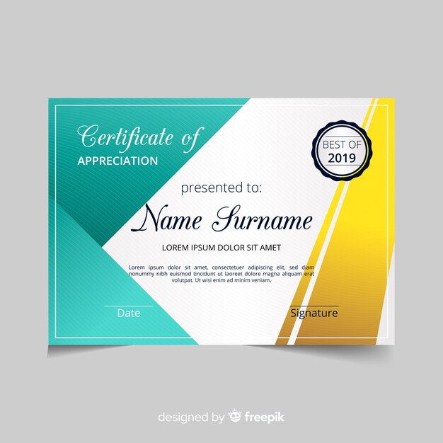 Colorful certificate template with flat design