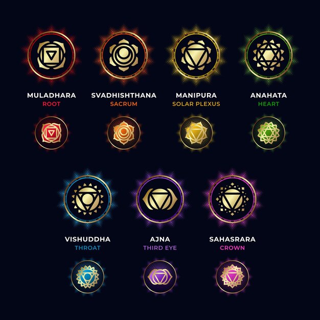 Colorful chakras set concept