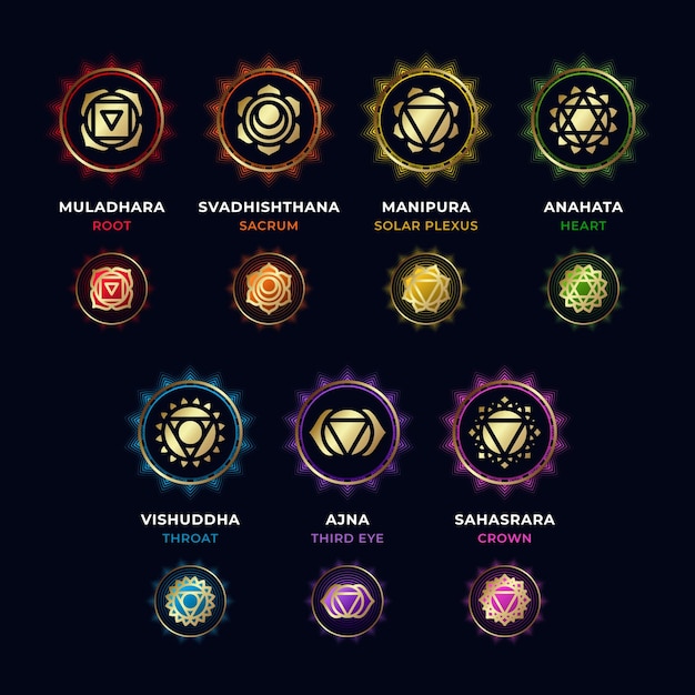 Colorful chakras set concept