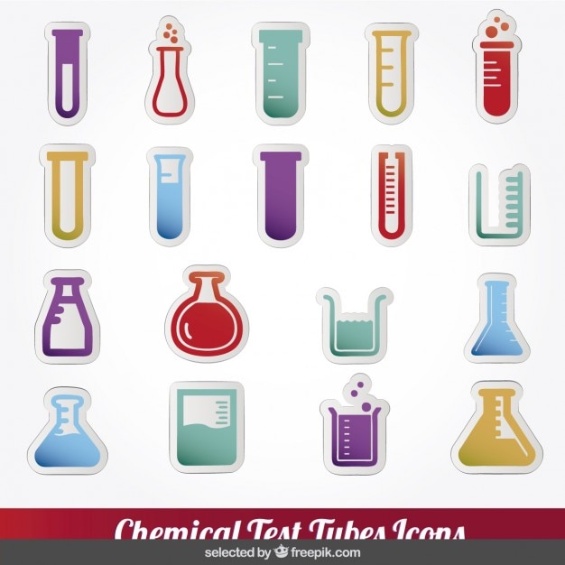 Colorful chemical test tubes icons collection