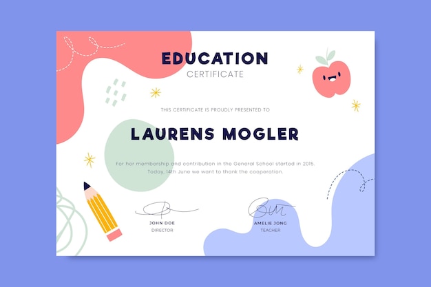 Free vector colorful child-like education certificate