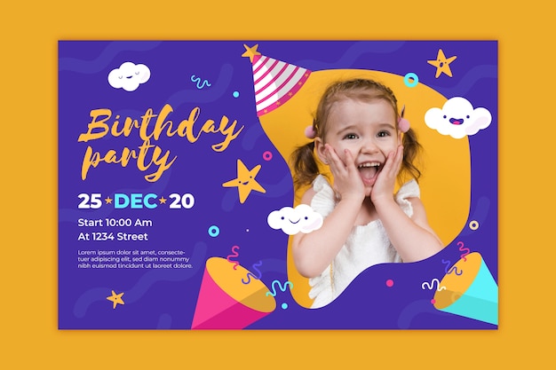 colorful children's birthday card template with photo