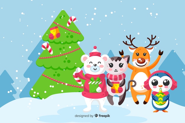 Colorful christmas background in flat design