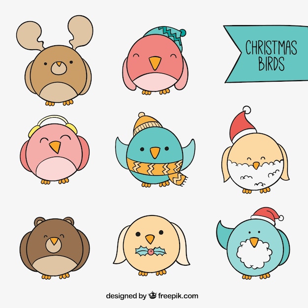 Free vector colorful christmas birds icon collection