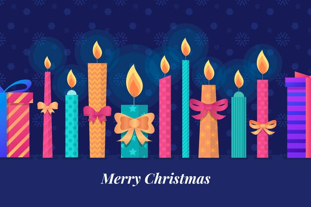 Colorful christmas candle background in flat design