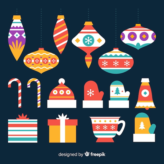 Free vector colorful christmas element collection with flat design