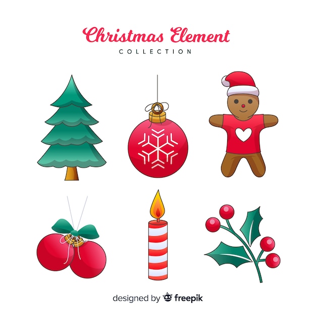 Colorful christmas element collection with flat design