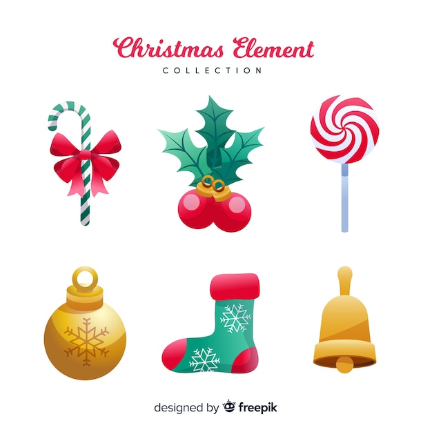 Бесплатное векторное изображение Красочная коллекция рождественских элементов с плоским дизайном
