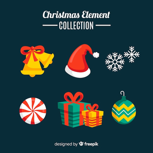 Free vector colorful christmas element collection with flat design