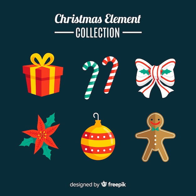Красочная коллекция рождественских элементов с плоским дизайном