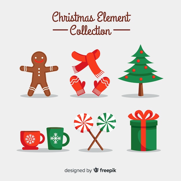 Colorful christmas element collection with flat design