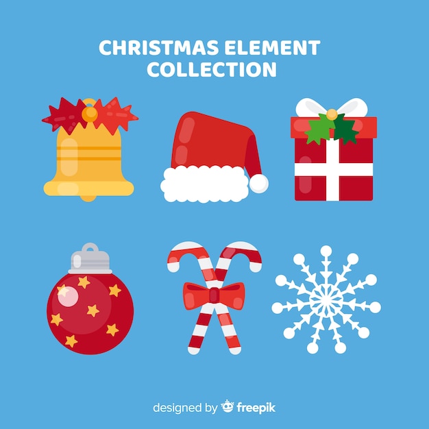Красочная коллекция рождественских элементов с плоским дизайном