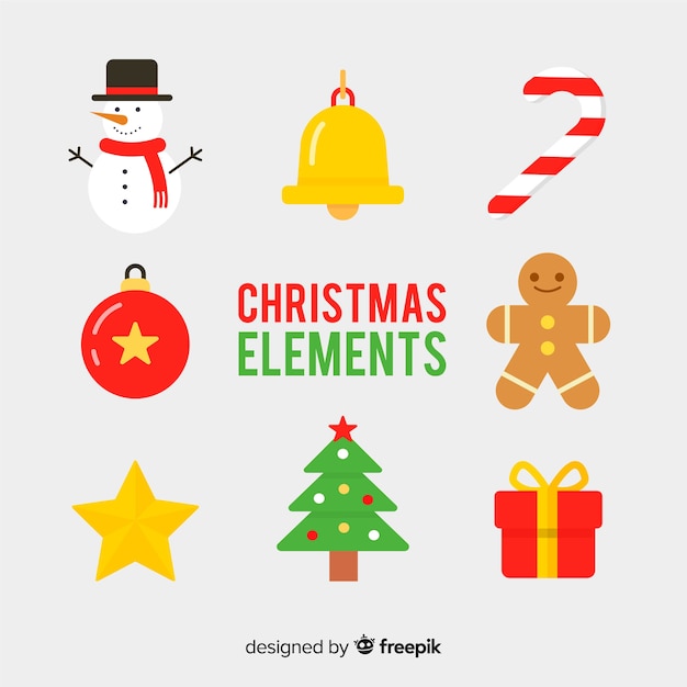 Colorful christmas element collection with flat design