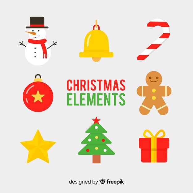 Colorful christmas element collection with flat design