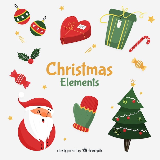 Colorful christmas element collection with flat design