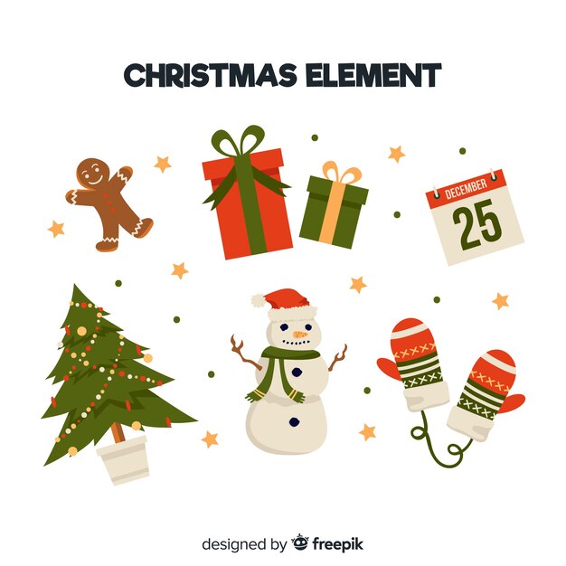 Colorful christmas element collection with flat design