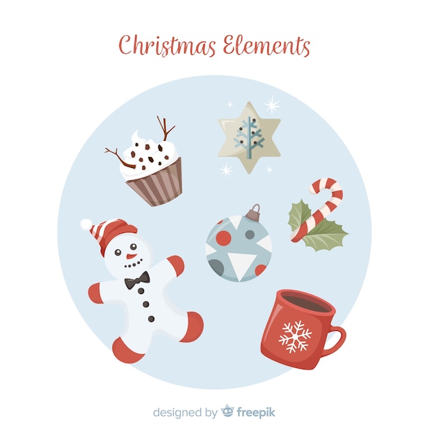 Colorful christmas element collection with flat design