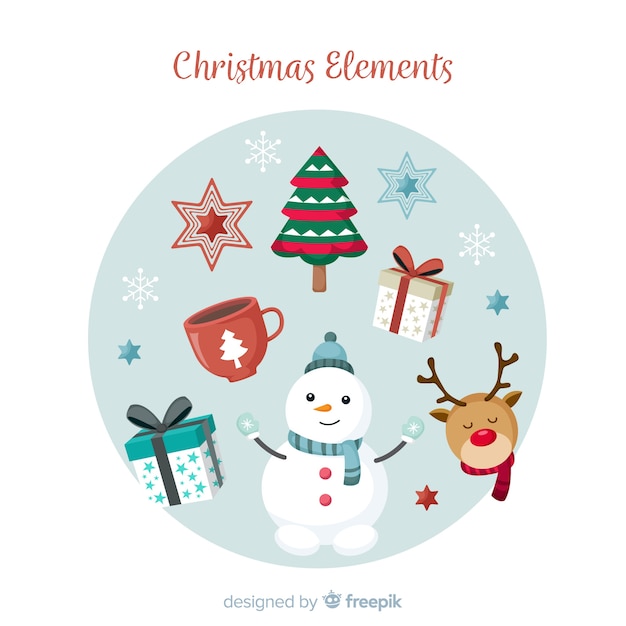 Colorful christmas element collection with flat design