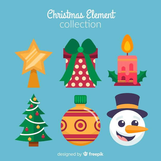 Colorful christmas element collection with flat design