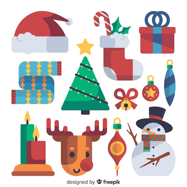 Colorful christmas element collection with flat design