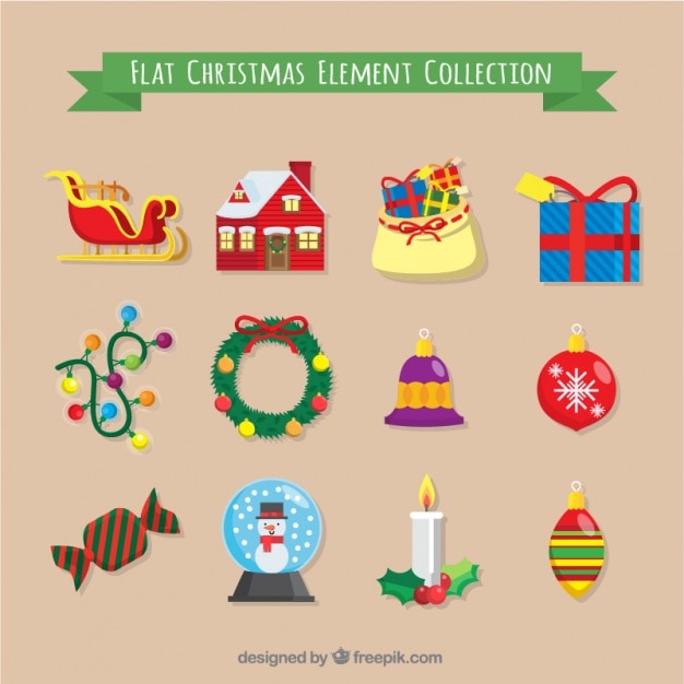 Free vector colorful christmas elements in flat style