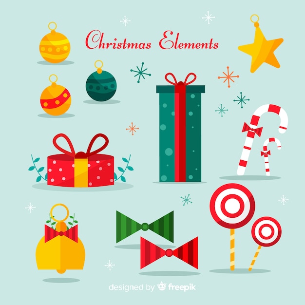 Free vector colorful christmas elements pack