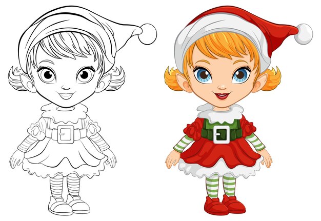 Colorful Christmas Elf Illustration and Sketch