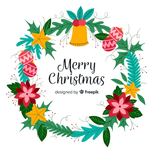 Free vector colorful christmas floral wreath