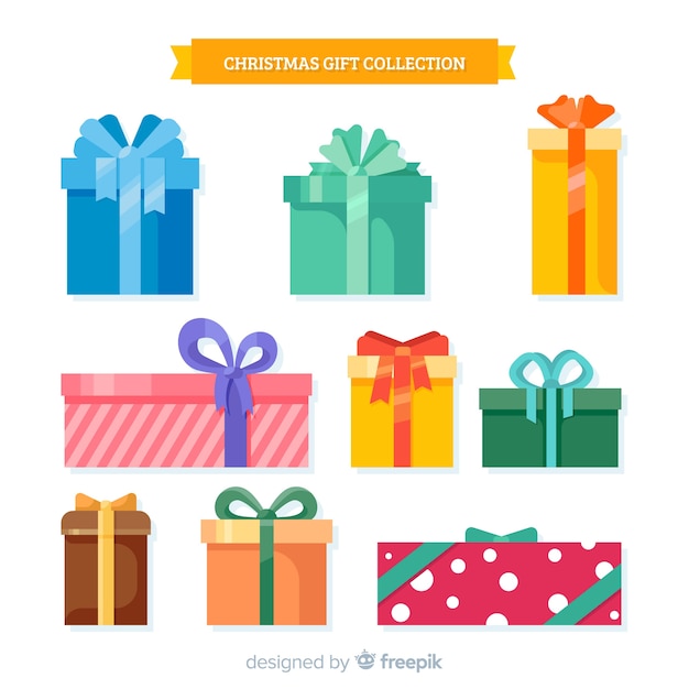Colorful christmas gift boxes collection in flat design