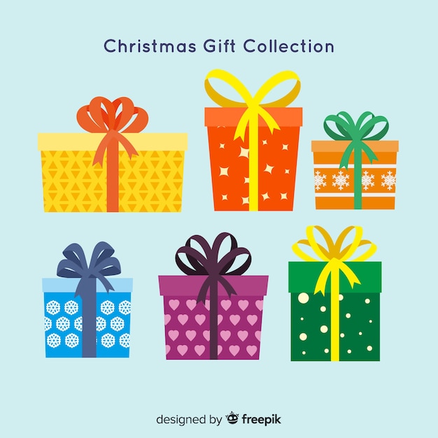 Colorful christmas gift boxes collection in flat design