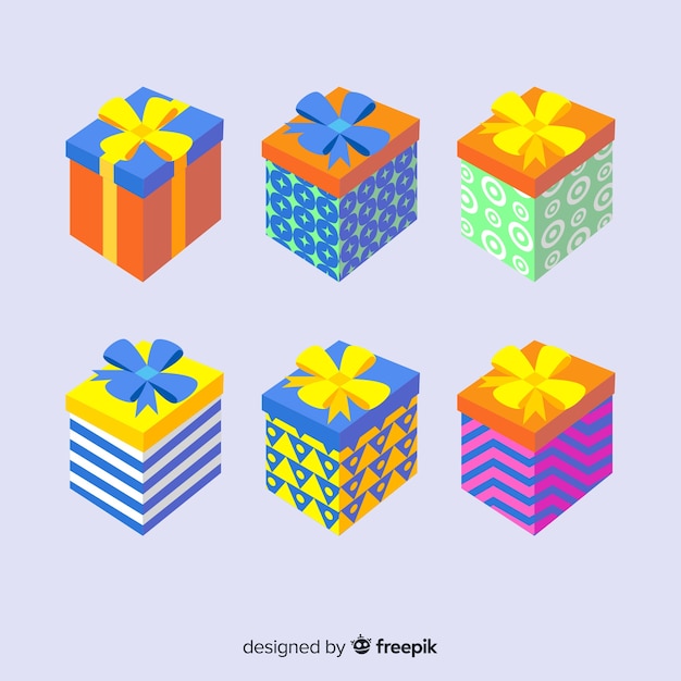 Colorful christmas gift boxes collection in flat design