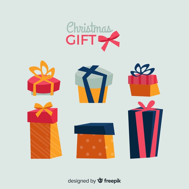フラットデザインのカラフルなクリスマスギフトボックスコレクション