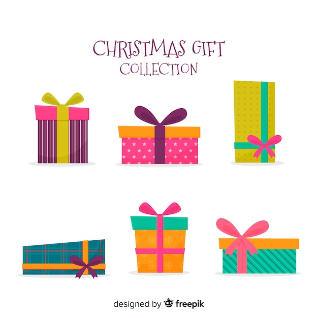 Colorful christmas gift collection with flat design