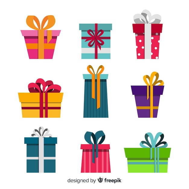 Free vector colorful christmas gift collection with flat design