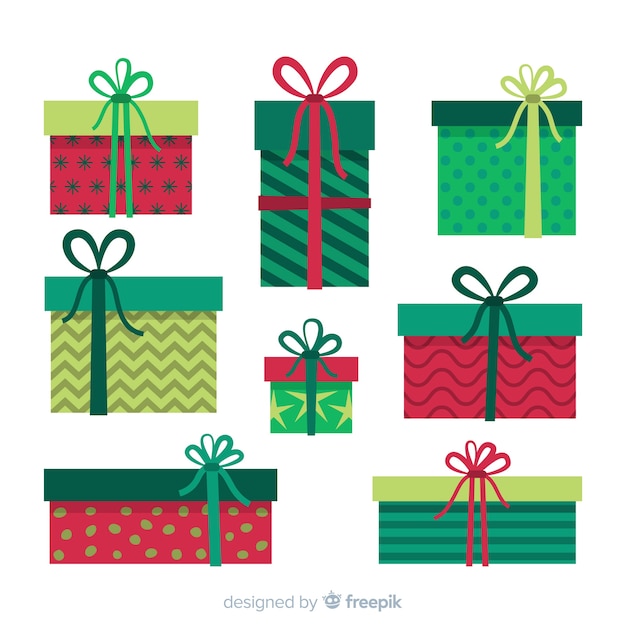 Free vector colorful christmas gift collection with flat design