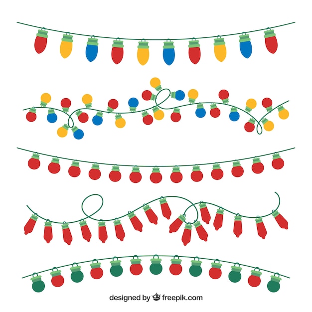 Бесплатное векторное изображение Красочные рождественские огни пакет