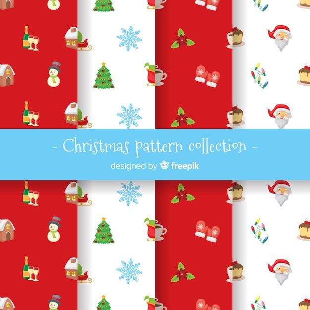 Colorful christmas pattern collection with flat design